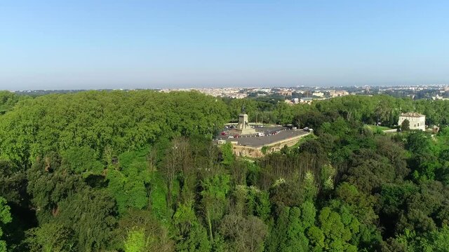 Panoramic view of the Janiculum terrace in Rome
Aerial view with approaching the statue of Garibaldi on the Janiculum terrace in Rome