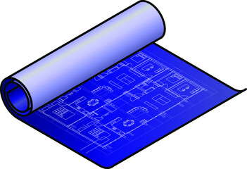 A partially unrolled blueprint / technical drawing.