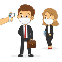 Checking business man and manager temperature in office areas