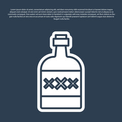 Blue line Tequila bottle icon isolated on blue background. Mexican alcohol drink. Vector.