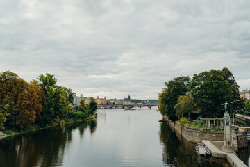 Fototapeta na wymiar Vltava river in Prague. Vltava is the longest river within the Czech Republic.