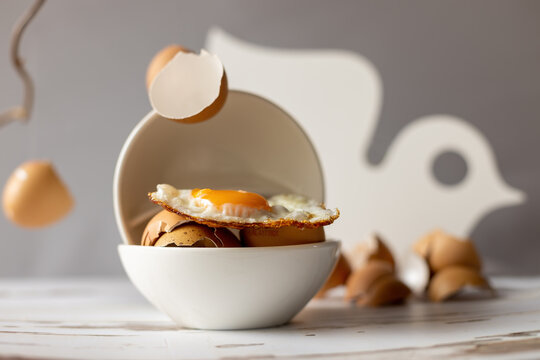 Baked egg on top of egg shells