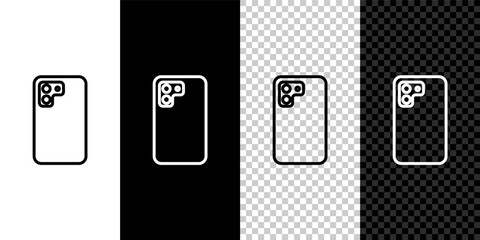 Set line Smartphone, mobile phone icon isolated on black and white, transparent background. Vector.