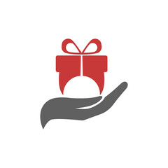 Hand holding box. Gift box in hand vector icon. Illustration in flat style