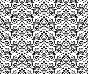 Gordijnen Floral pattern. Vintage wallpaper in the Baroque style. Seamless vector background. White and black ornament for fabric, wallpaper, packaging. Ornate Damask flower ornament © ELENA