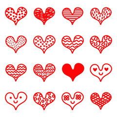  Hand drawn love and hearts  set icon. Heart doodles vector illustration collection.   Symbol of love, health and care.
