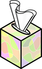 A box of tissues. In pink/multiple colors.
