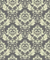 Kussenhoes Wallpaper in the style of Baroque. Seamless vector background. Gray floral ornament. Graphic pattern for fabric, wallpaper, packaging. Ornate Damask flower ornament © ELENA