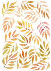 Watercolor autumn leaves in yellow and orange