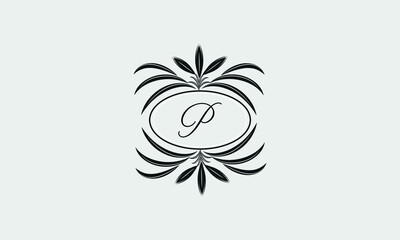 Vector logo design in trendy linear style. Floral monogram with the letter P in the center or space for the text of the letter - an emblem for fashion, beauty and jewelry industry, business