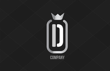 D silver king crown alphabet letter logo for company and corporate. Grey color luxury design. Can be used as an icon for a product or brand