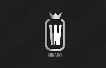 W silver king crown alphabet letter logo for company and corporate. Grey color luxury design. Can be used as an icon for a product or brand