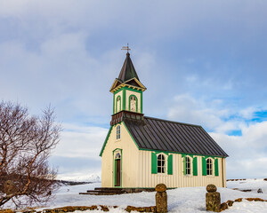 Fototapeta na wymiar ICELAND-Þingvellir National Park-UNESCO WORLD HERITAGE SITE-Þingvellir CHURCH