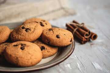 Diet oatmeal cookies on a plate. Delicious and healthy sweets. Healthy eating.