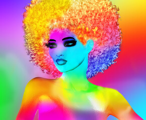 Vintage Afro abstract art, 70's disco style, with modern art twist.  3d digital model, no model release necessary, perfect for artistic themes, diversity, fun and music.