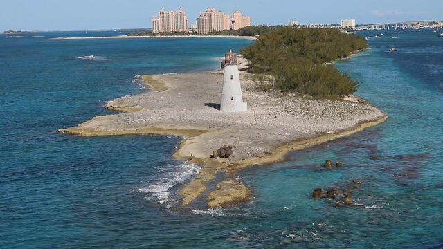 View of Harbor Lighthouse on Paradise Island in Nassau, Bahamas 