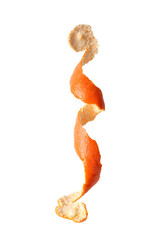 Tangerine peel on a white background. Citrus in flight.