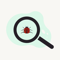 ladybug and magnifying glass icon design vector illustration