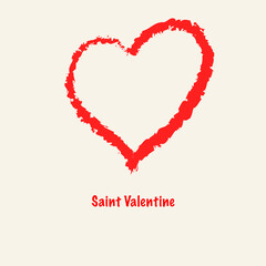 Heart traced the outline of large charcoal pencil red with text Valentine