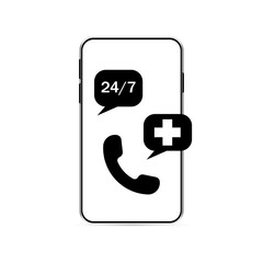 24-7 Doctor consultation or emergency call icons in flat style. Vector illustration.