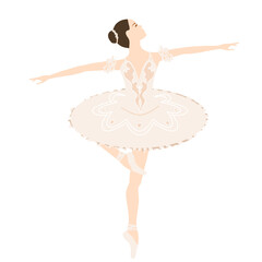 Ballerina in tutu lacedress, pointe shoes, dancing and posing, vector ballet