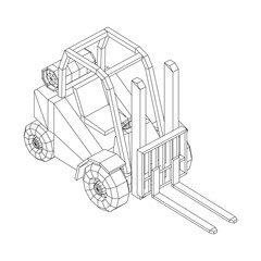 Forklift Loader lift truck. Wireframe low poly mesh vector illustration.