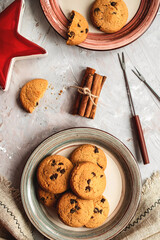 Diet oatmeal cookies on a plate. Delicious and healthy sweets. Healthy eating.