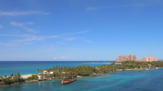 View of Paradise Island in Nassau, Bahamas on sunny day