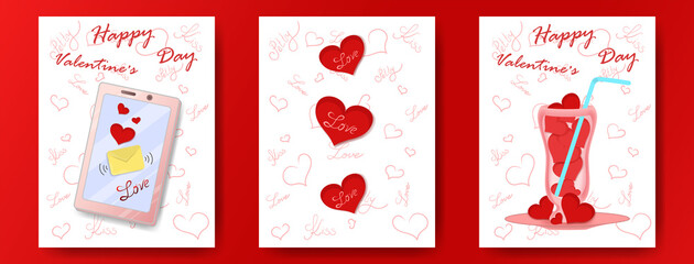 Valentines day posters with red hearts