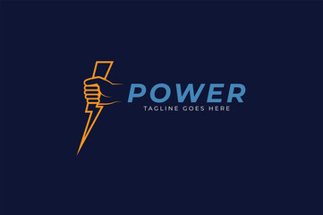 Power Logo, Hand and thunder bolt combination, Flat style Logo Design Template, vector illustration