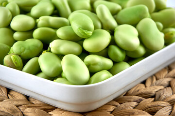 Fresh and organic raw fava, broad beans