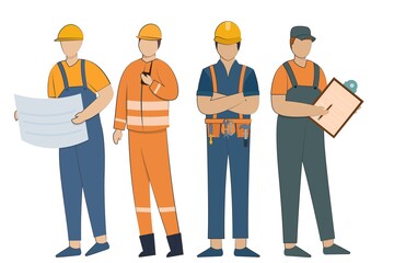 Set of the professional man. Set of engineering man. Technician and builders and engineers and mechanics and Construction Worker People teamwork with a helmet. Vector illustration cartoon character.