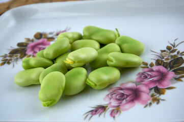 Fresh and organic raw fava, broad beans