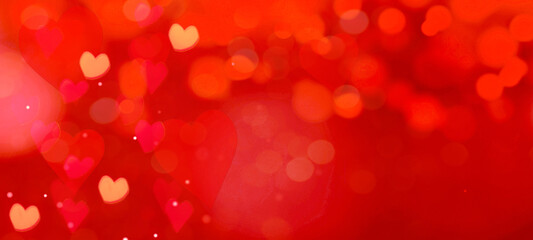 Valentine's Day Love Wedding background banner panorama - Abstract red hearts and bokeh lights on...