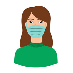 Women in medical mask on a white background