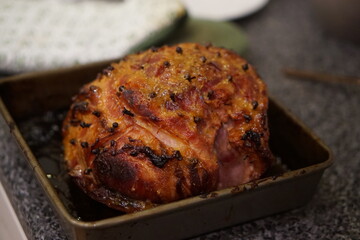 Glazed gammon, christmas food cooking