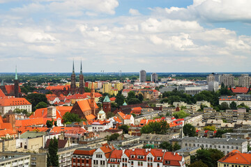 Fototapeta na wymiar Panorama view from tower, birds eye, Wroclaw