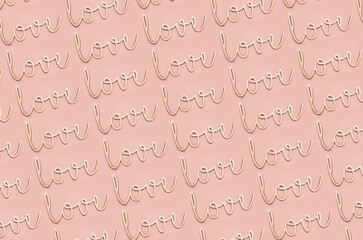 Pattern from wooden letters LOVE on light pink background, Happy Valentines Day Concept