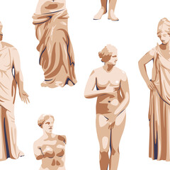 Ancient greek sculpture seamless pattern vector illustration. Antique Greece texture design. Historical, old art, museum background.  © SickleMoon