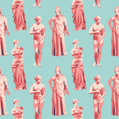 Ancient greek sculpture seamless pattern vector illustration. Antique Greece texture design. Historical, old art, museum background.  © SickleMoon