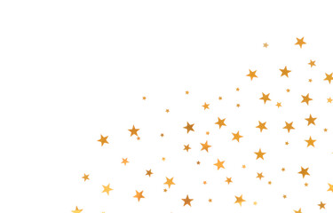 Star shaped golden confetti on white background, top view