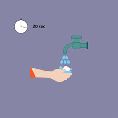 Wash your hands for 20 seconds, COVID-19 virus pathogen, take care of yourself, medicine vector illustration	