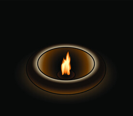 Fototapeta premium Memorial - an eternal flame in a stone/bronze bowl. On a black background.
