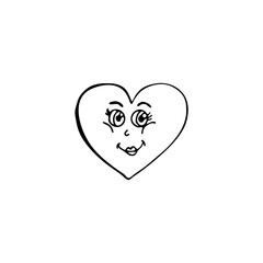 Hand-drawn element for valentine's day. Doodles for web, postcard design, congratulations. Heart with a cute face