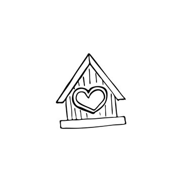 Hand-drawn element for valentine's day. Doodles for web, postcard design, congratulations. birdhouse