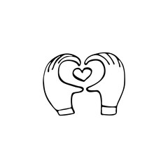 Hand-drawn element for valentine's day. Doodles for web, postcard design, congratulations. Hands show heart