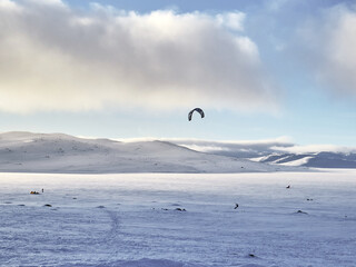 Snowkite on a sunny winter day