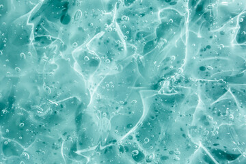 Liquid cream gel, green blue cosmetic texture with bubbles - obrazy, fototapety, plakaty