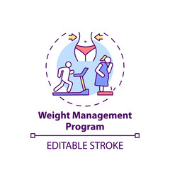 Weight management program concept icon. Increasing physical activity idea thin line illustration. Overweight and obese adults. Vector isolated outline RGB color drawing. Editable stroke