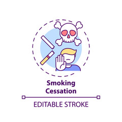 Smoking cessation concept icon. Tobacco quitting program idea thin line illustration. Providing smoking areas. Nicotine replacement therapy. Vector isolated outline RGB color drawing. Editable stroke